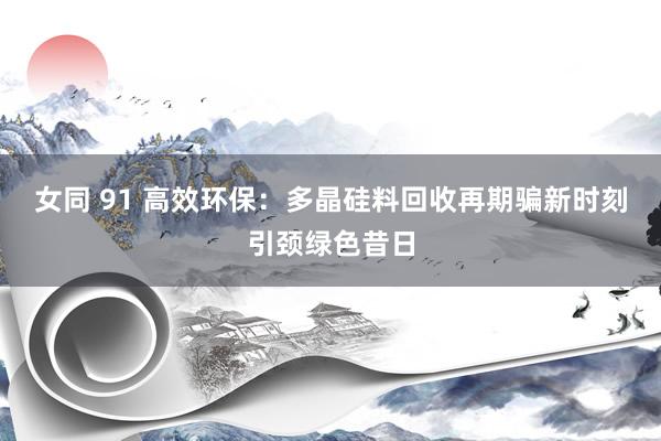 女同 91 高效环保：多晶硅料回收再期骗新时刻引颈绿色昔日