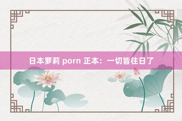 日本萝莉 porn 正本：一切皆往日了